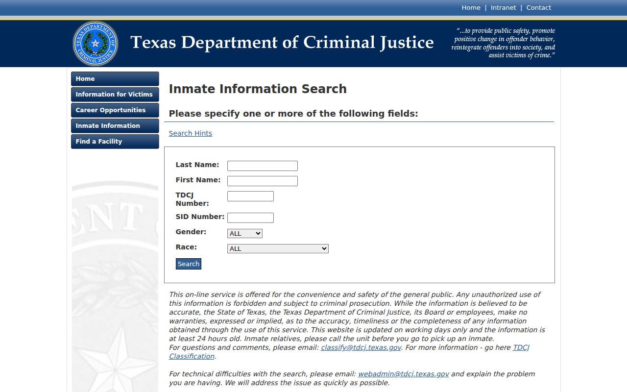 Smith County arrest records and Texas prison inmate search