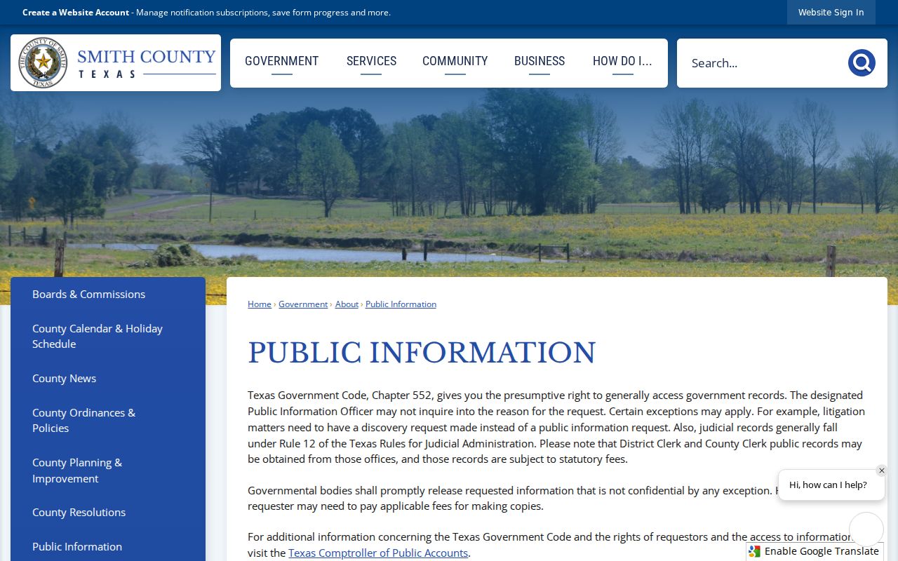 Smith County criminal record public information request route