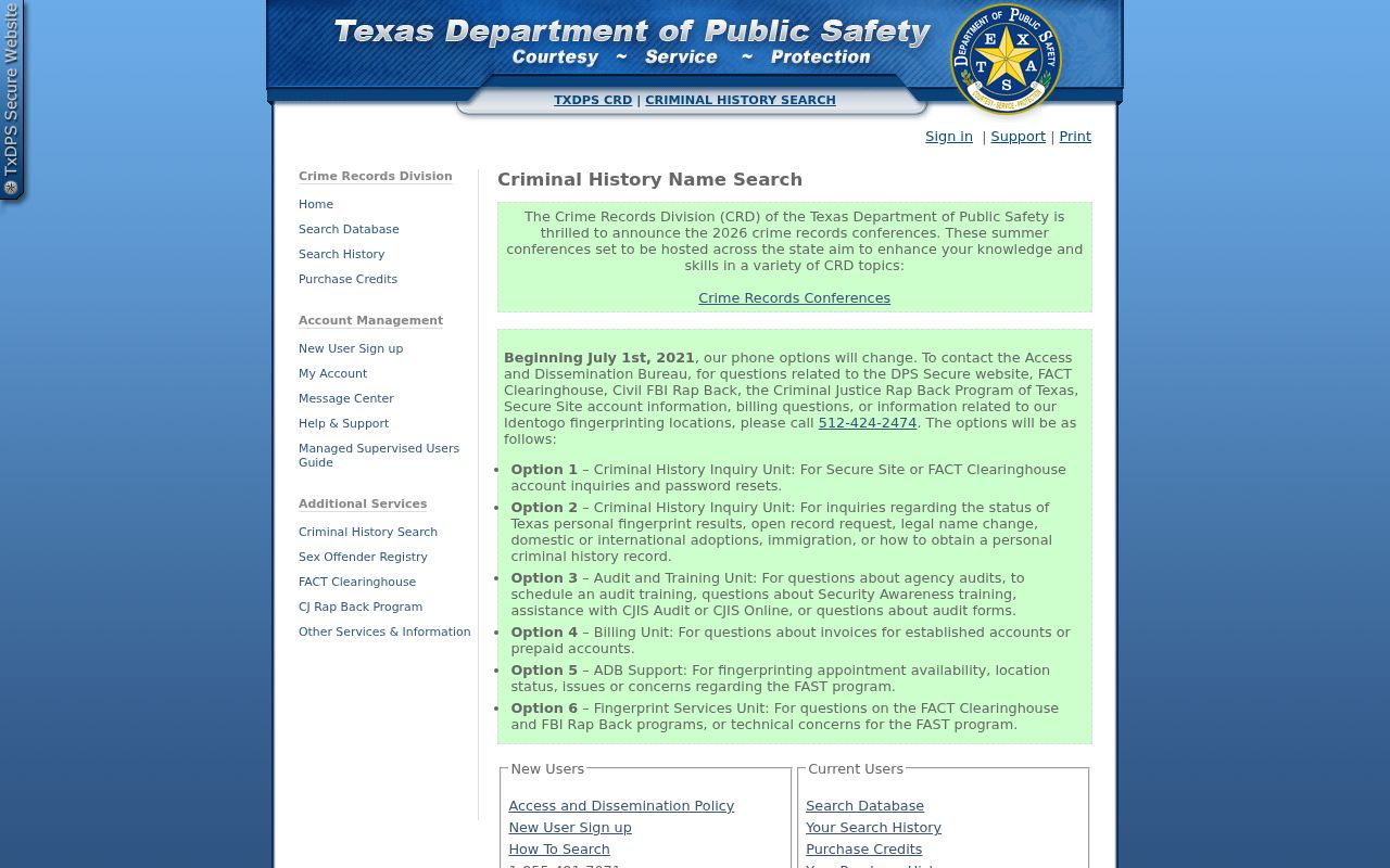 Smith County criminal history Texas DPS public search interface