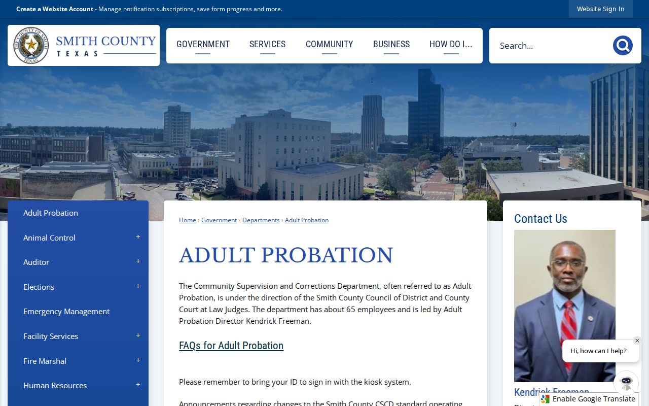 Smith County criminal record adult probation office information