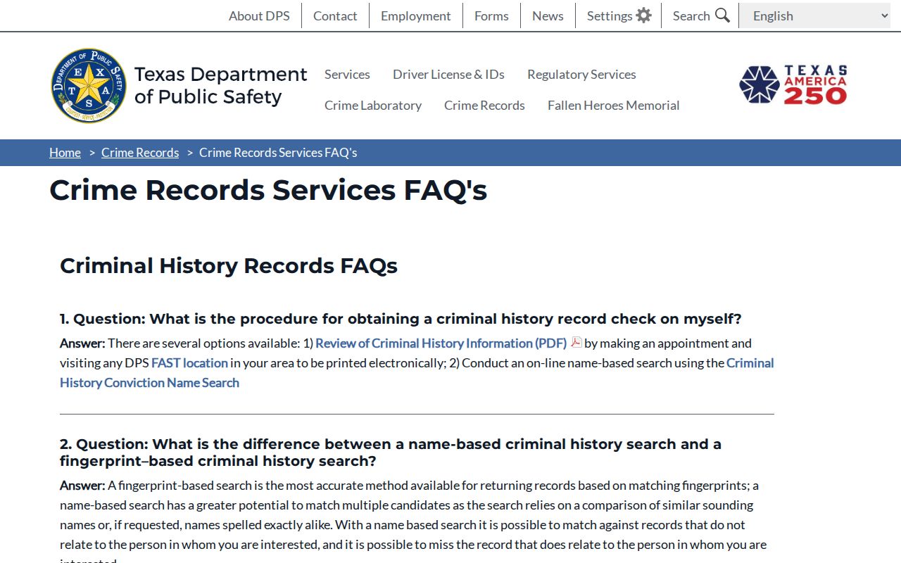 Smith County registry verification through Texas DPS crime records guidance