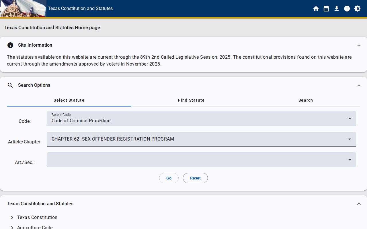 Smith County sex offender lookup and Texas Chapter 62 registration law